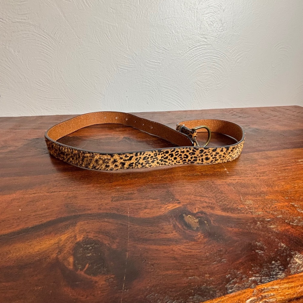 Madewell Leopard Print Calf Hair Belt Genuine Leather Brass Buckle Small A1313 - Picture 5 of 5